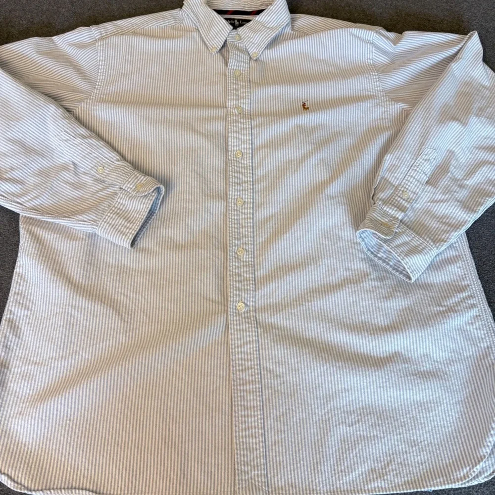 Polo Ralph Lauren Mens XXL Classic Fit Blue White Striped Oxford Shirt